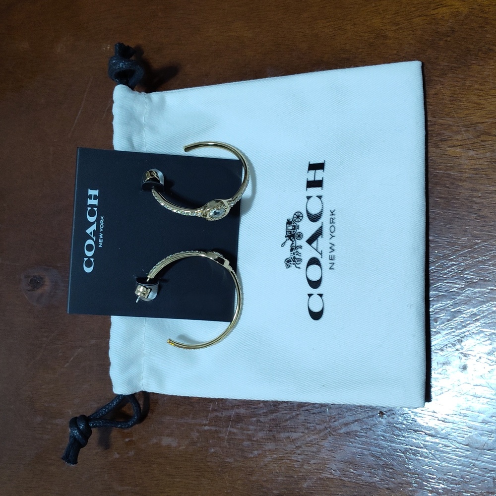 Coach Hoop Earrings with Rhinestones.